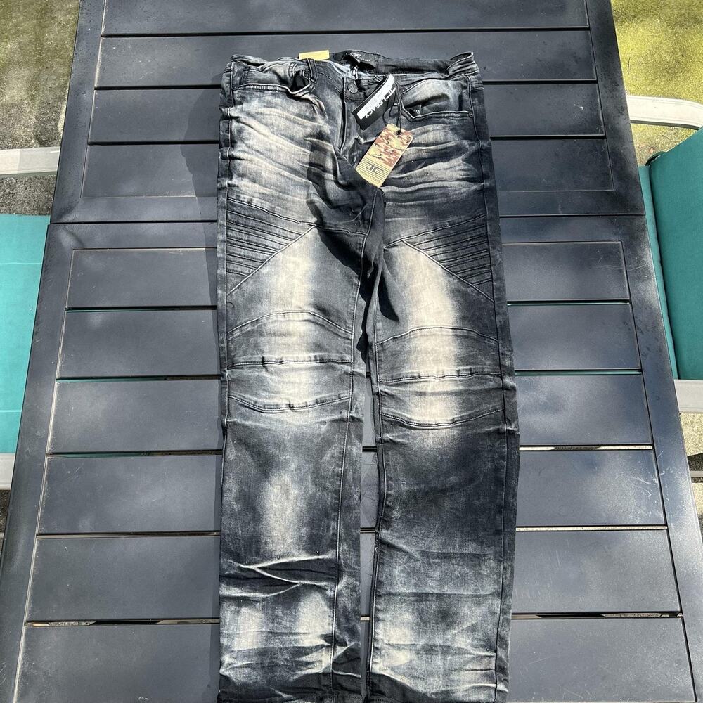Jordan Craig Aaron Legacy Jeans Mens 34x32 Black Slim Tapered Stretch Moto Denim